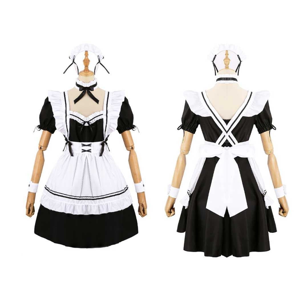 黒メイド服 定番コスプレ衣装 白エプロン付き ハロウィン仮装