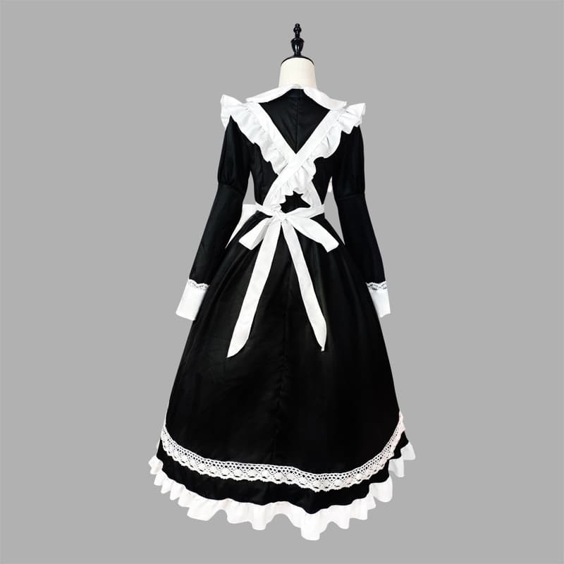 黒ワンピース メイド服 長袖 白エプロン付き コスプレ衣装
