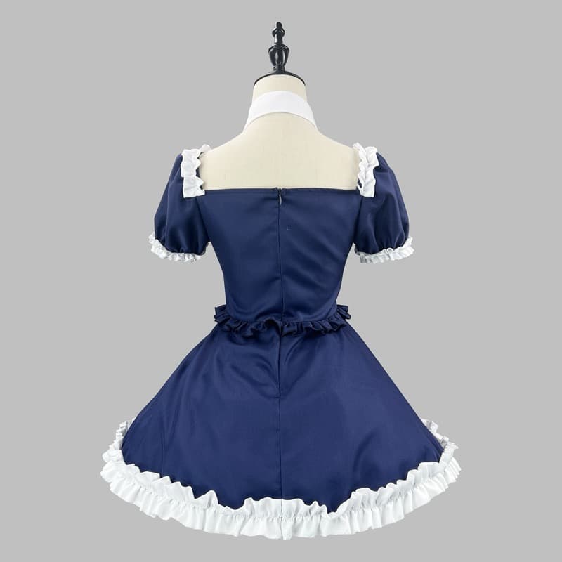 十字柄メイド服ワンピース衣装セット 黒/ネイビー