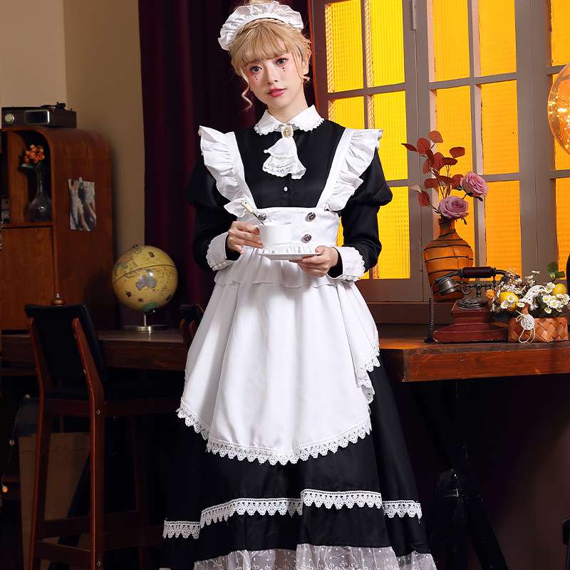 クラシックなメイド服エプロンワンピース