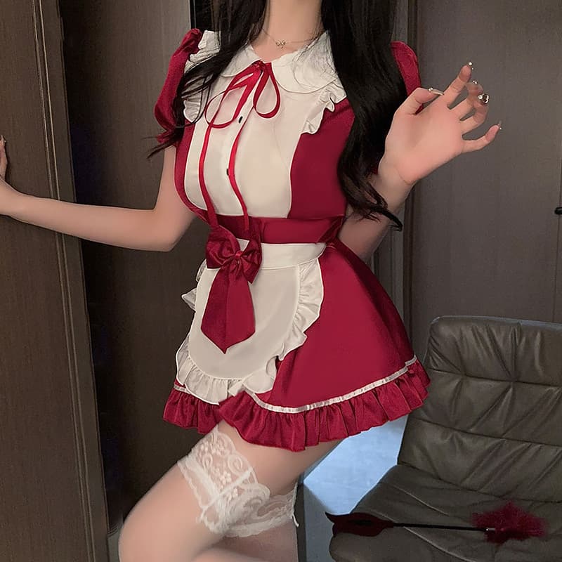 フレンチ風二色つるつる生地メイド服コスプレ衣装