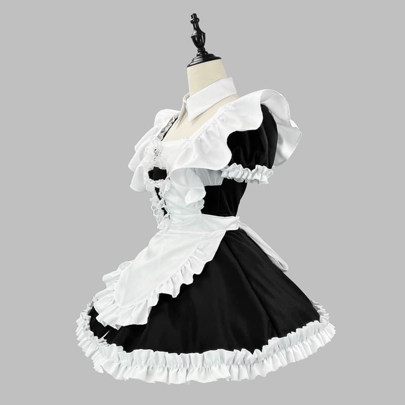 十字柄メイド服ワンピース衣装セット 黒/ネイビー