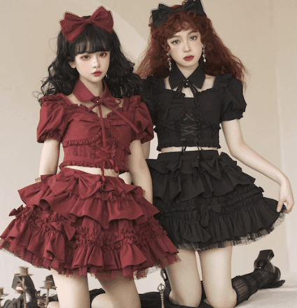 新品 赤 メイド服 可愛い フリル セットアップ