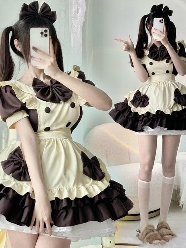 メイド服 優美なリボン飾りのふんわりメイド服