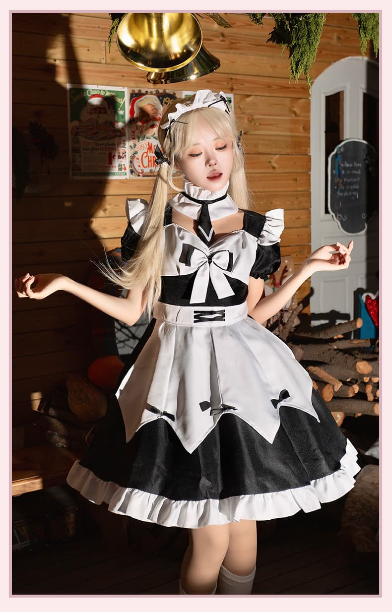 清楚な双色メイド服ワンピース