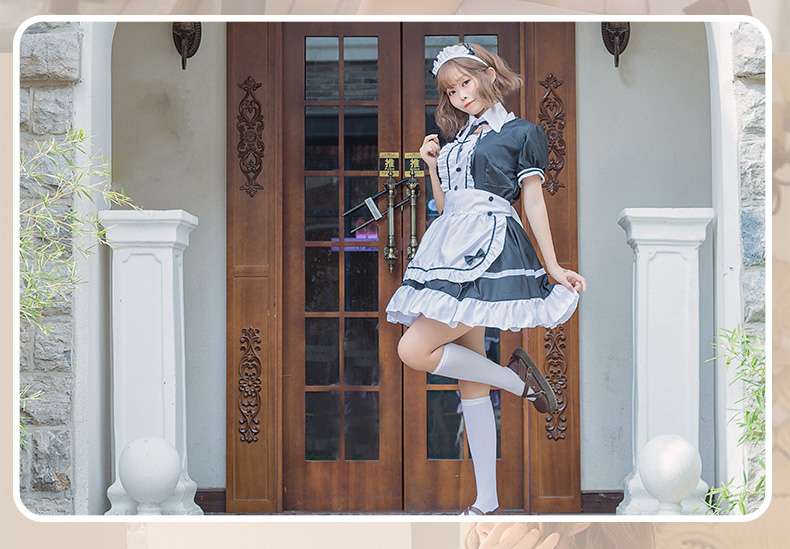 メイド服 シンプル メイドワンピース 胸元フリル