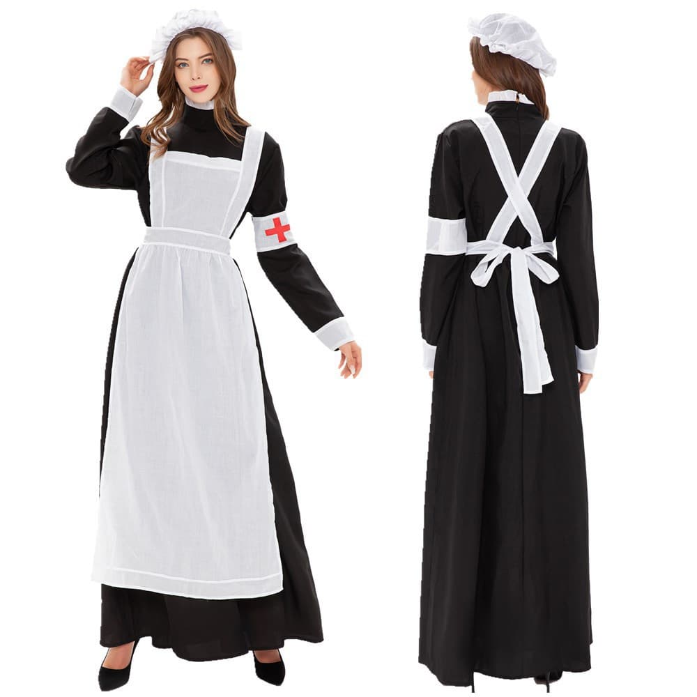 メイド服 看護婦風クラシックメイドロングドレス