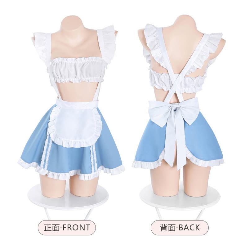 水色フリル胸元開放セクシー系メイド服コスチューム