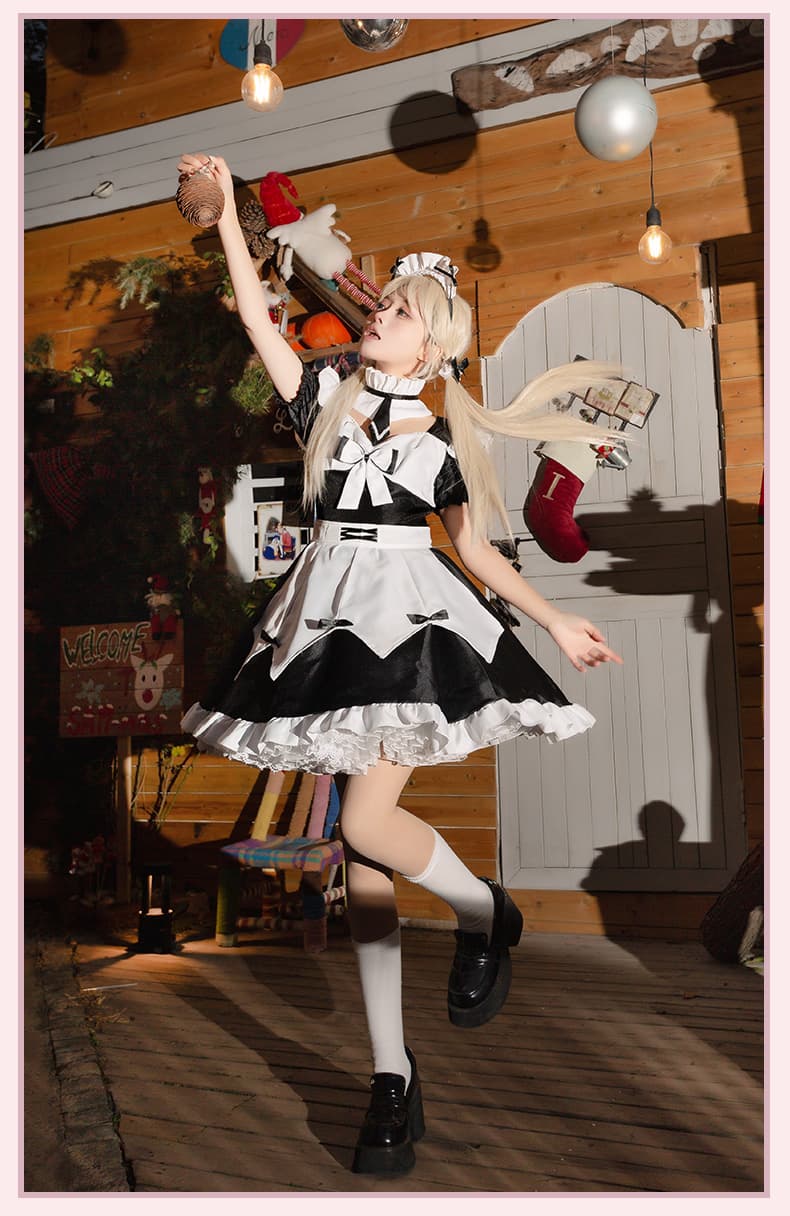 清楚な双色メイド服ワンピース