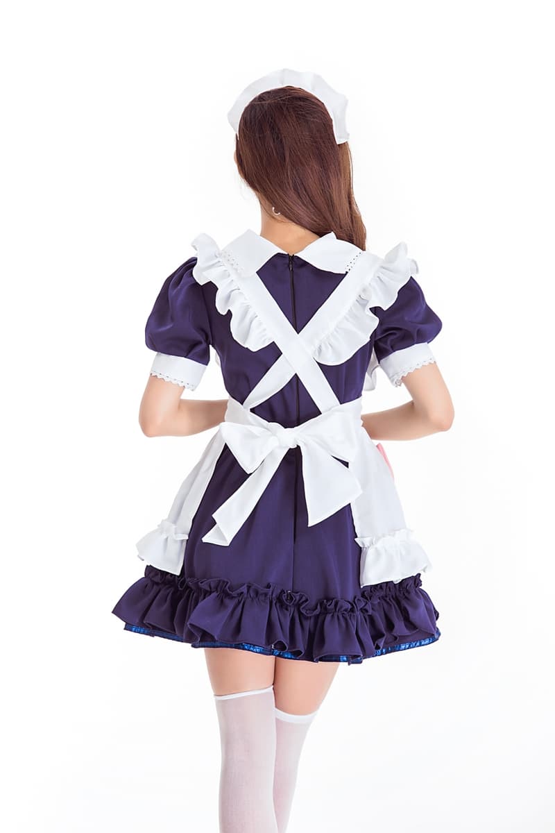 ピンクリボン 黒メイド服 可愛いフリル コスプレ衣装