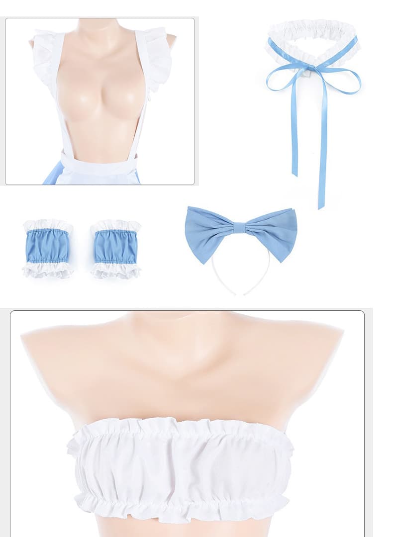 水色フリル胸元開放セクシー系メイド服コスチューム