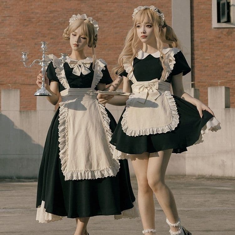 メイド服 優雅な令嬢風フリル装飾メイド衣装セット