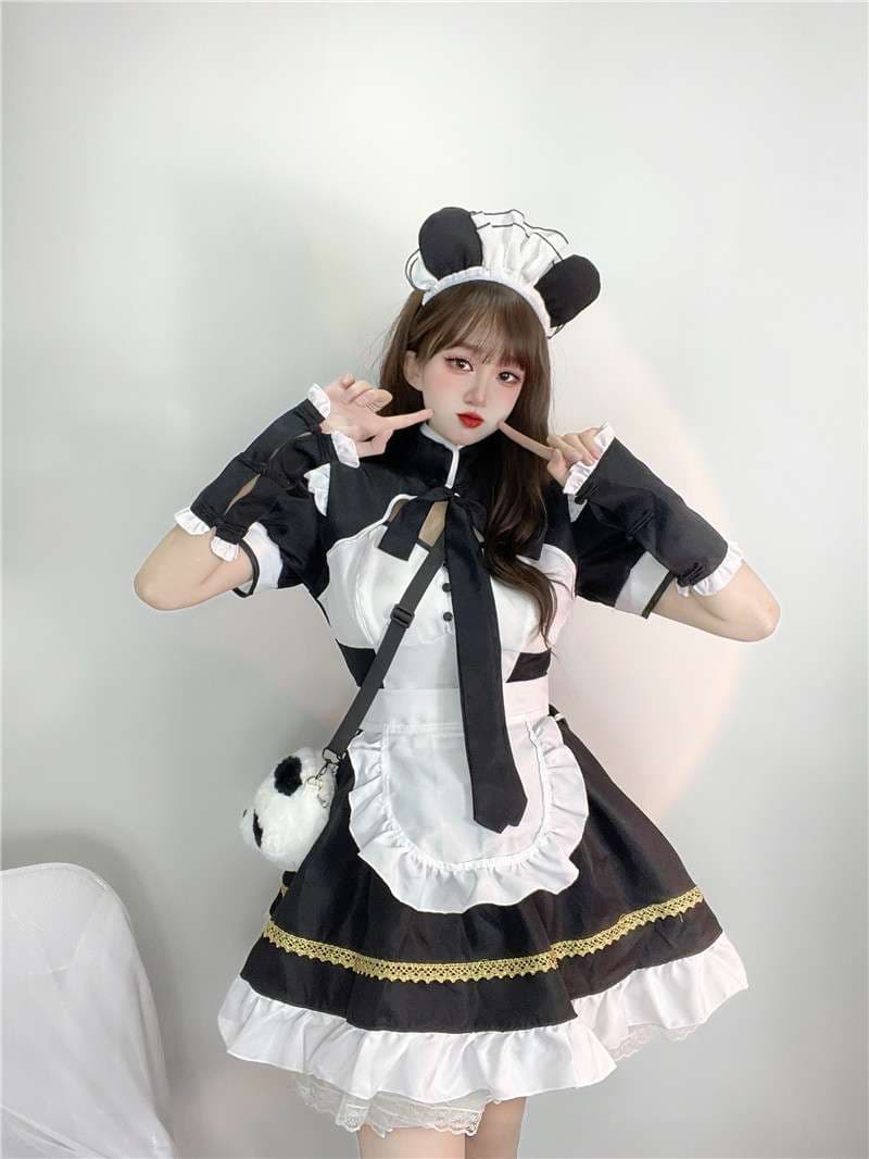 フリル付きパンダモチーフメイド服