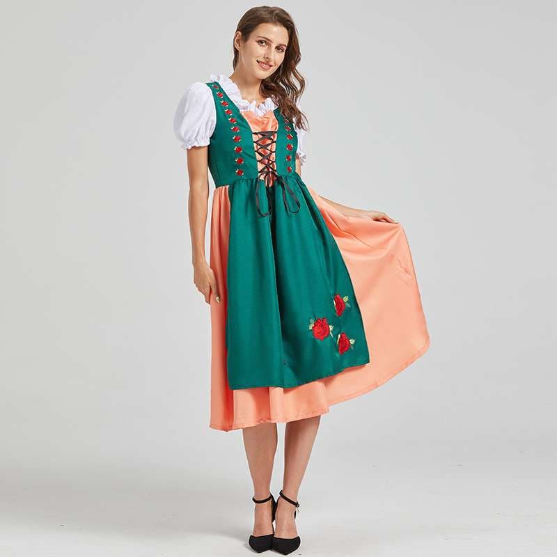 メイド服 ディアンドル風 花刺繍ワンピース