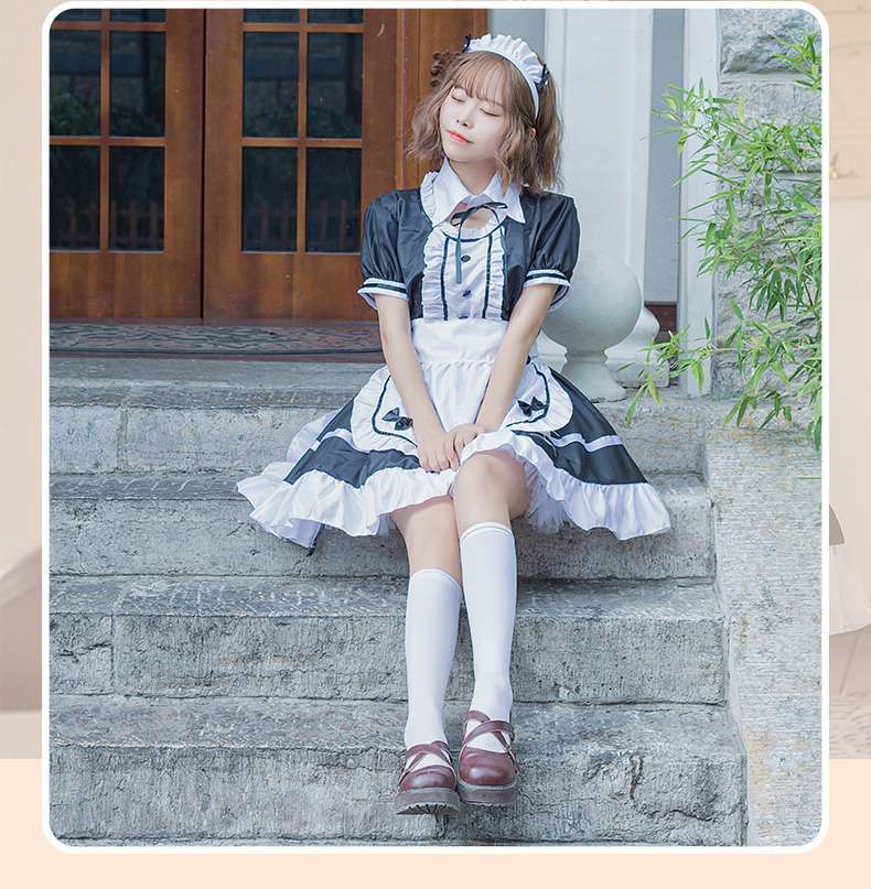 メイド服 シンプル メイドワンピース 胸元フリル