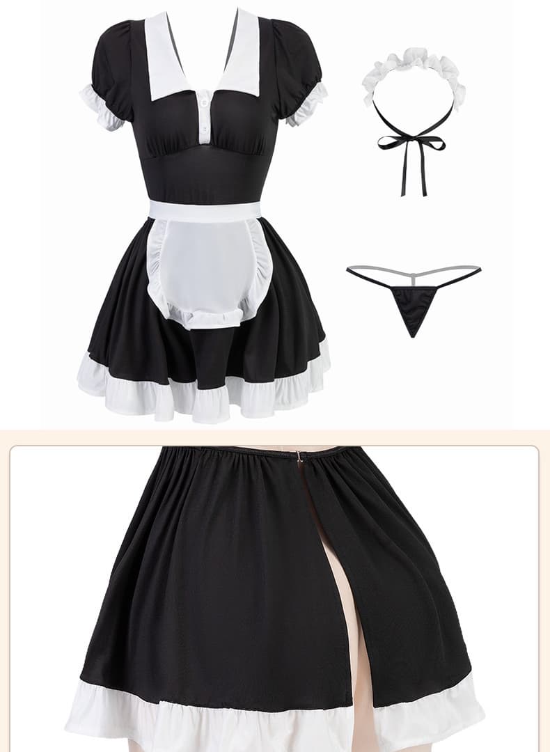 深緑色セクシー系メイド服 胸元開きフリル付き衣装