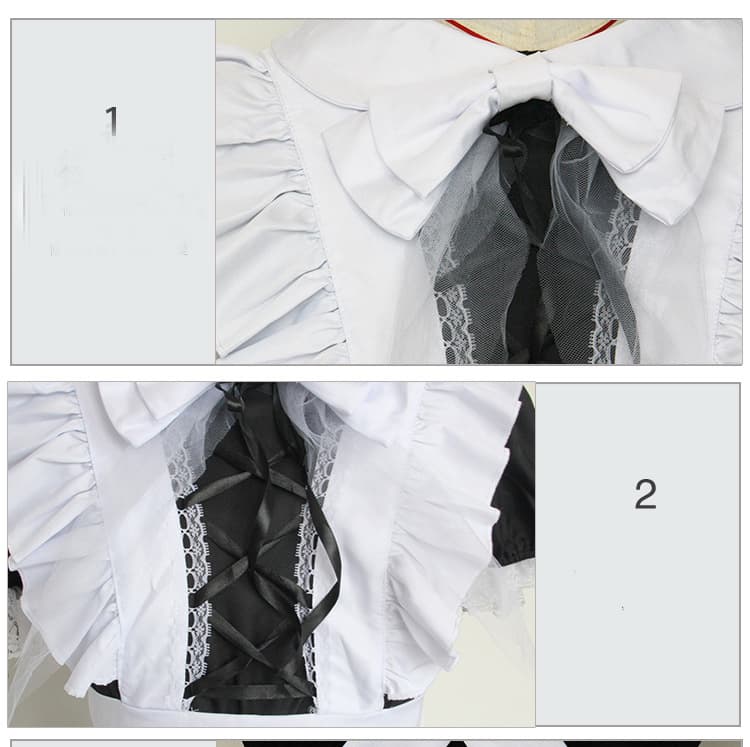 フレンチ風フロント編み上げメイド服 黒白レース衣装