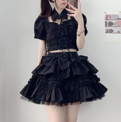 新品 赤 メイド服 可愛い フリル セットアップ
