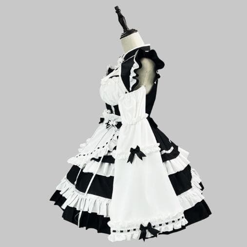 新品黒メイド服可愛いフリルワンピース