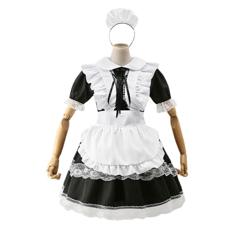 クラシック二重レース装飾メイド服変身衣装