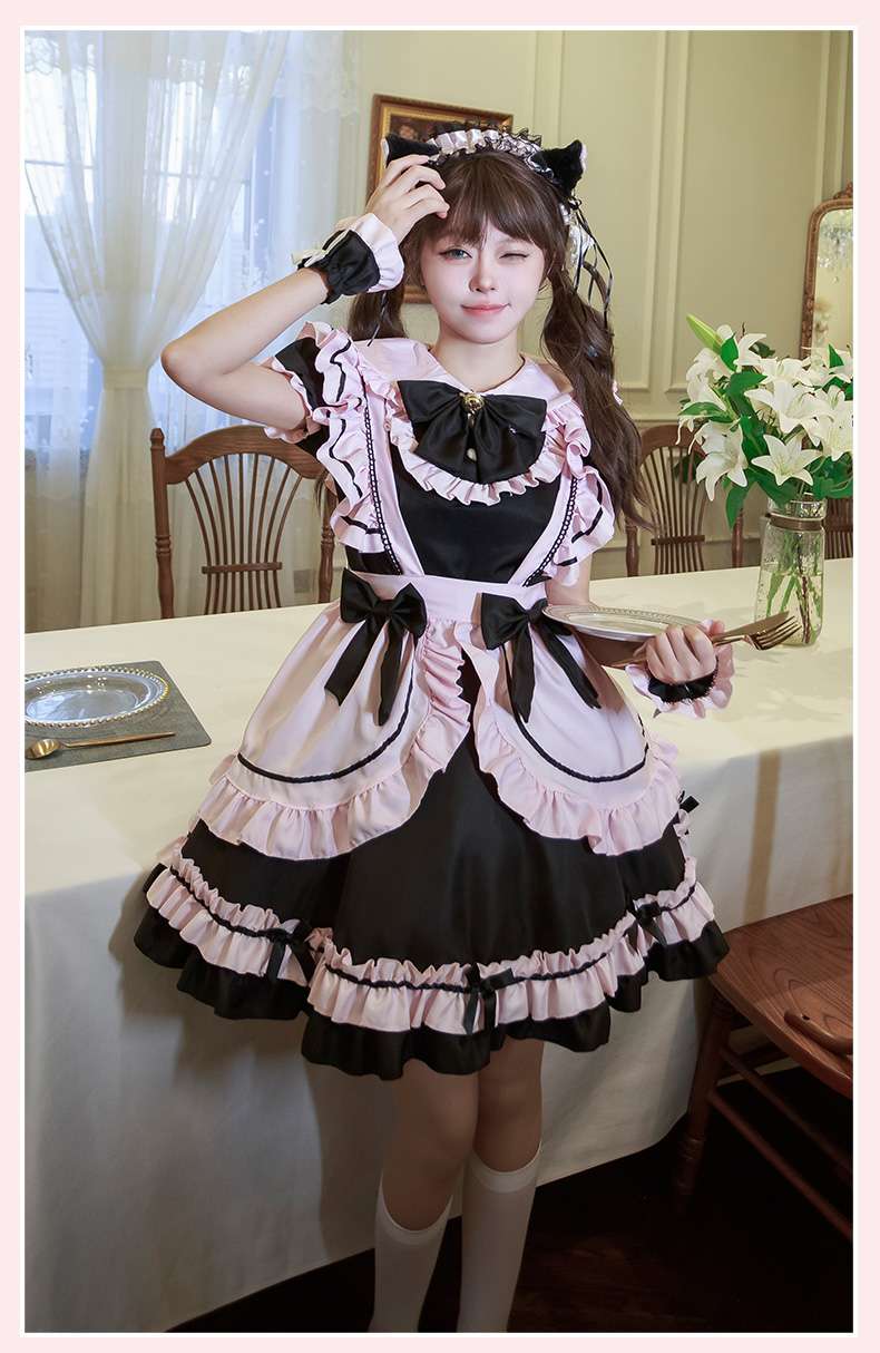 ふんわりフリルメイド服ワンピース