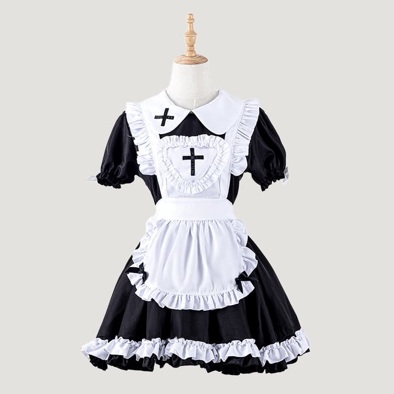 ゴシック調フリルメイド服 十字架デザイン