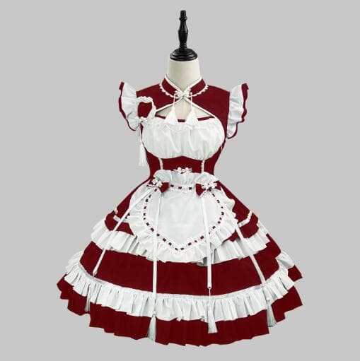 新品黒メイド服可愛いフリルワンピース
