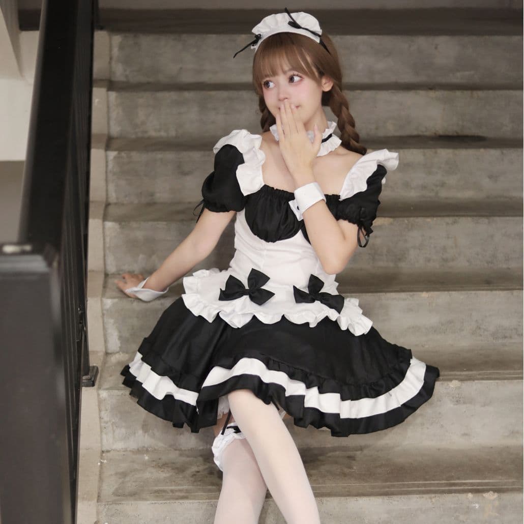 ふんわりメイド服リボンワンピース