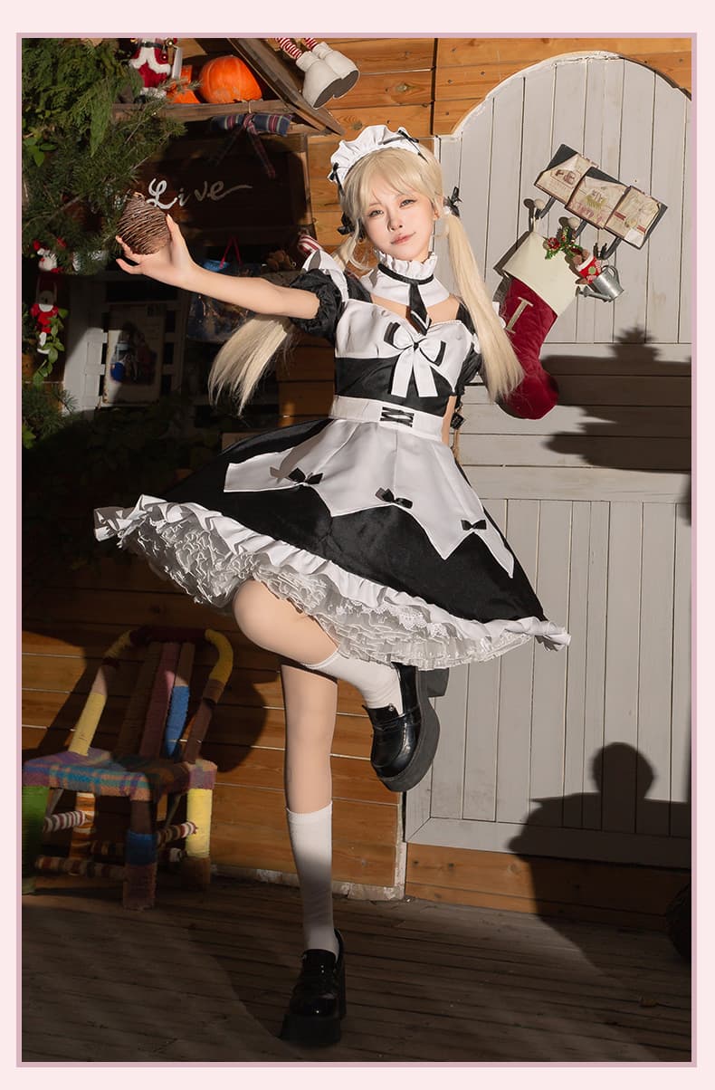 清楚な双色メイド服ワンピース