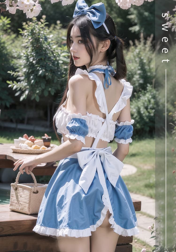 水色フリル胸元開放セクシー系メイド服コスチューム