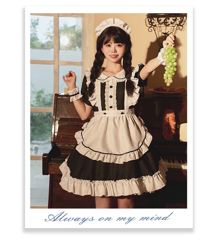 メイド服 丸襟フリル袖クラシカルメイドワンピース