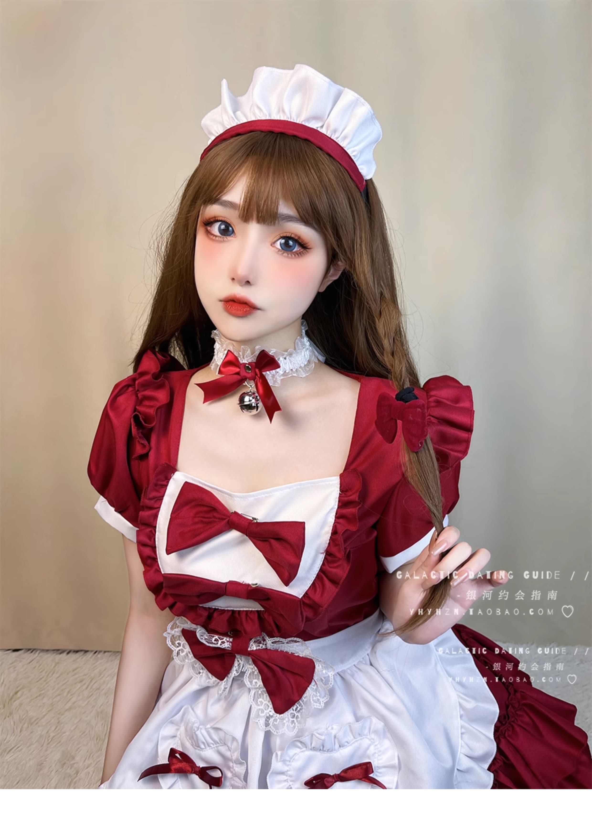 メイド服 豪華多段リボン付きフリルエプロンドレス