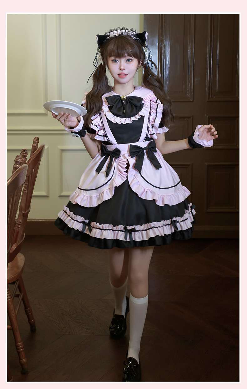 ふんわりフリルメイド服ワンピース