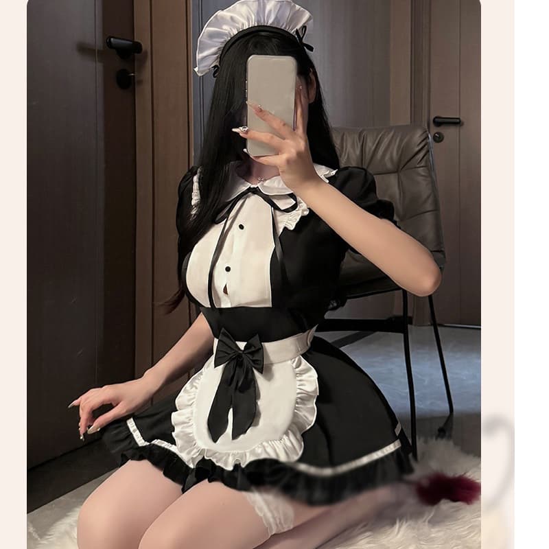 フレンチ風二色つるつる生地メイド服コスプレ衣装