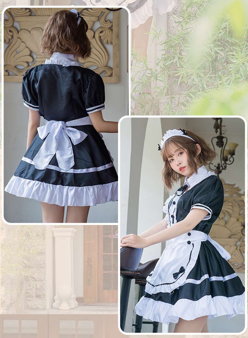 メイド服 シンプル メイドワンピース 胸元フリル