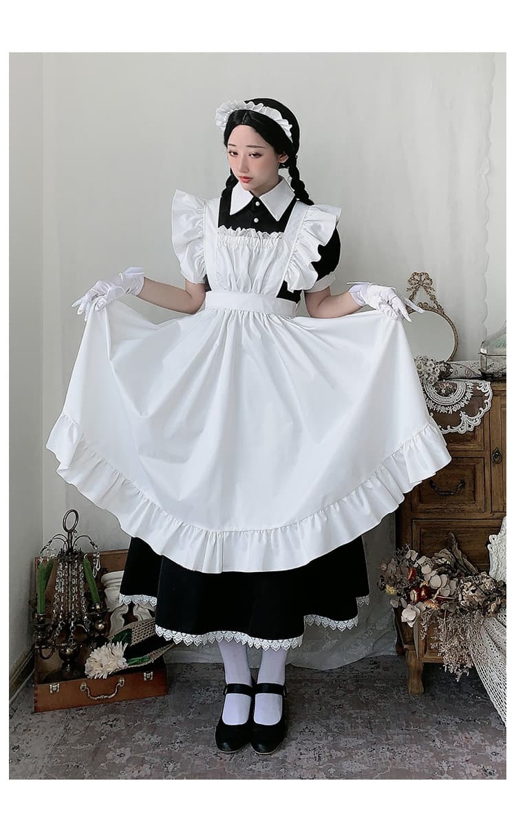 清楚優雅なロング丈メイド服ワンピース