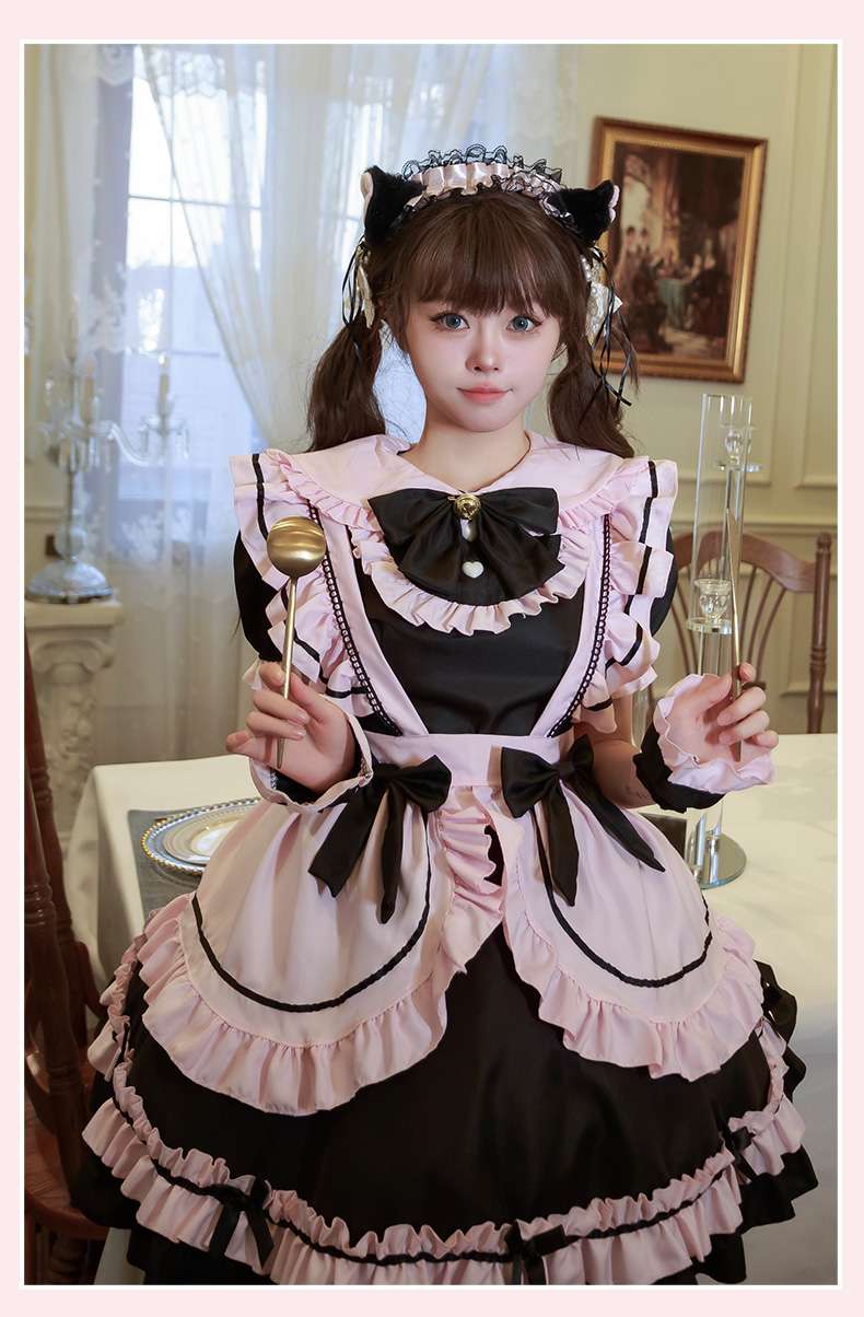 ふんわりフリルメイド服ワンピース