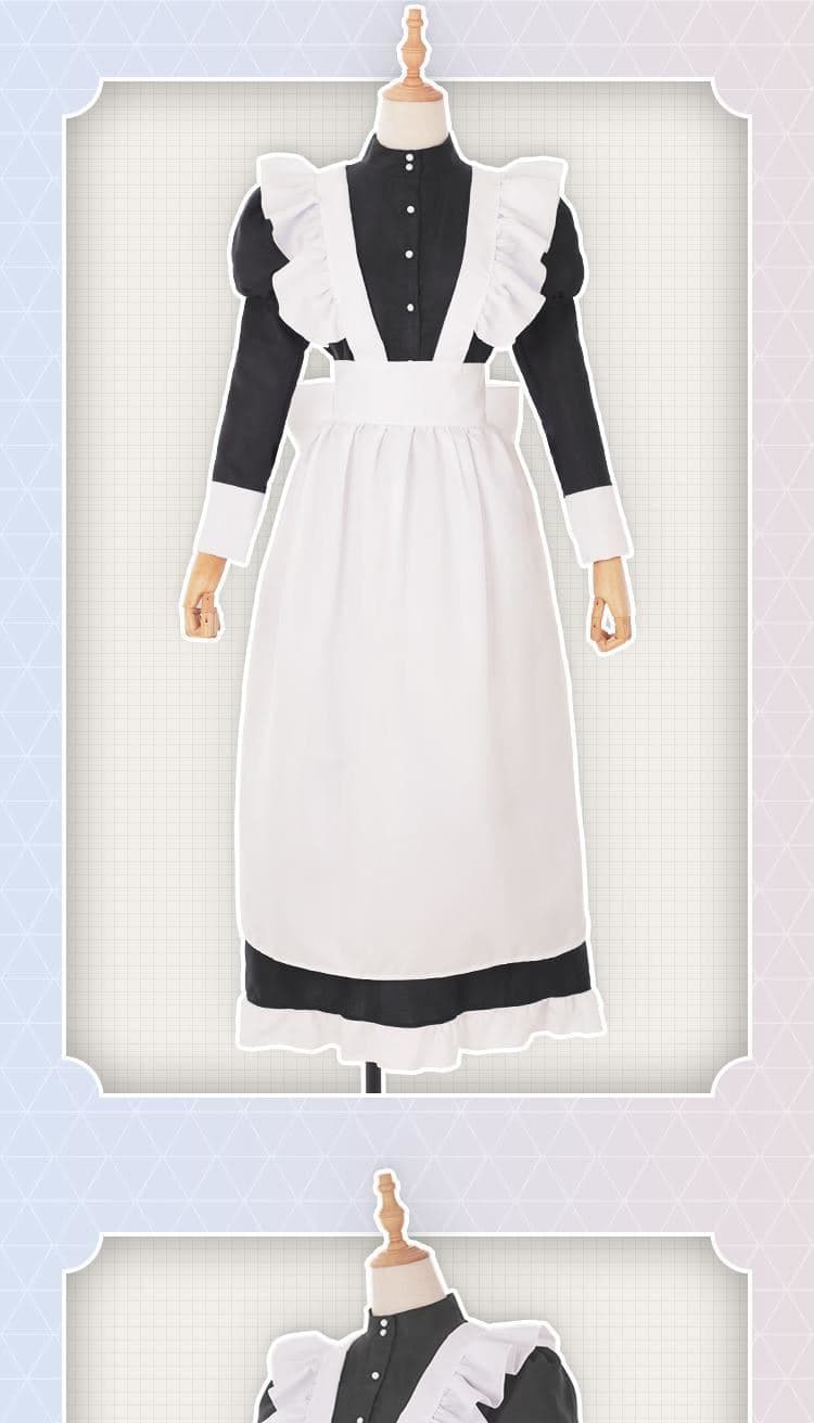 メイド服 エレガントフリル付き長袖メイド衣装セット