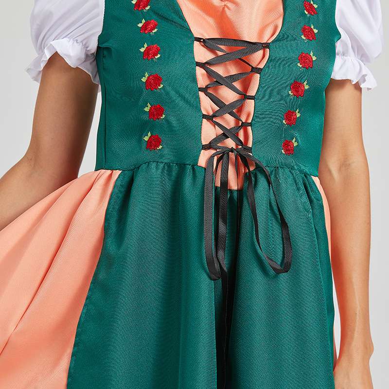 メイド服 ディアンドル風 花刺繍ワンピース