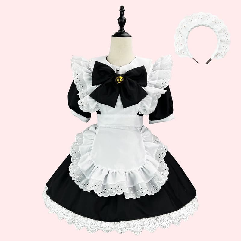 クラシカル黒リボンメイド服大きいサイズ対応コスプレ衣装