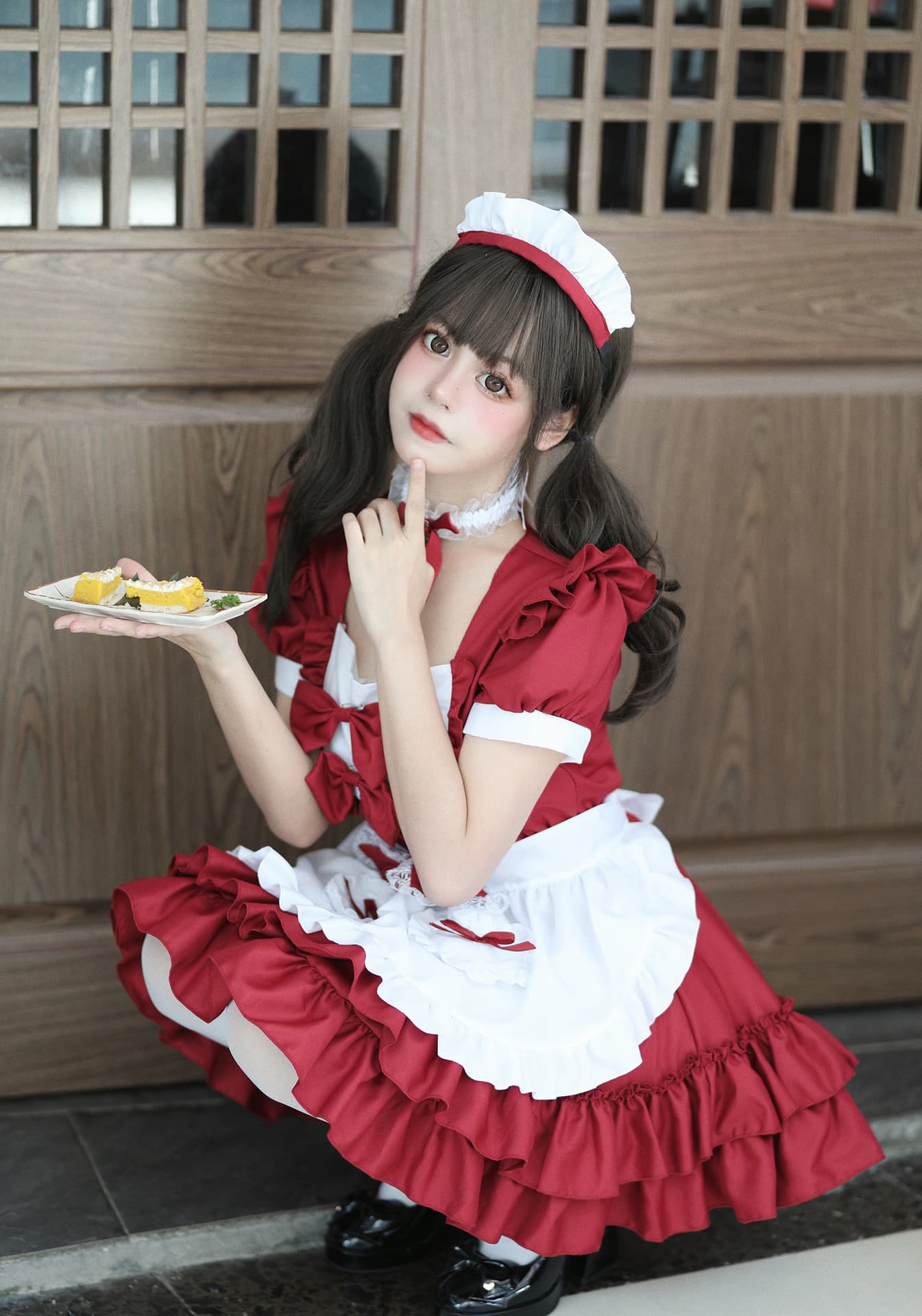 姫系フリルメイド服 胸リボンワンピース