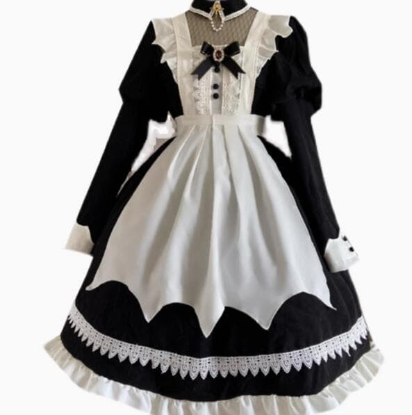 クラシカル メイド服 黒白 長袖ワンピース