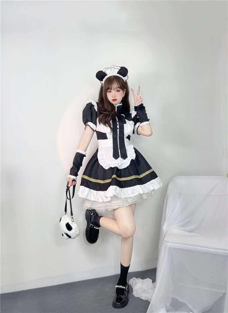 フリル付きパンダモチーフメイド服