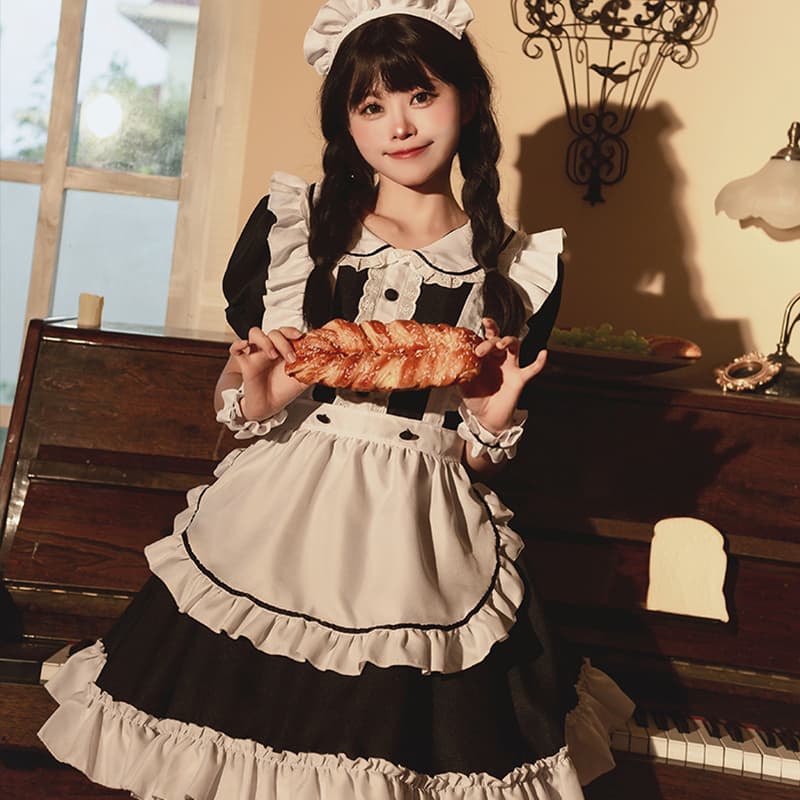 メイド服 丸襟フリル袖クラシカルメイドワンピース