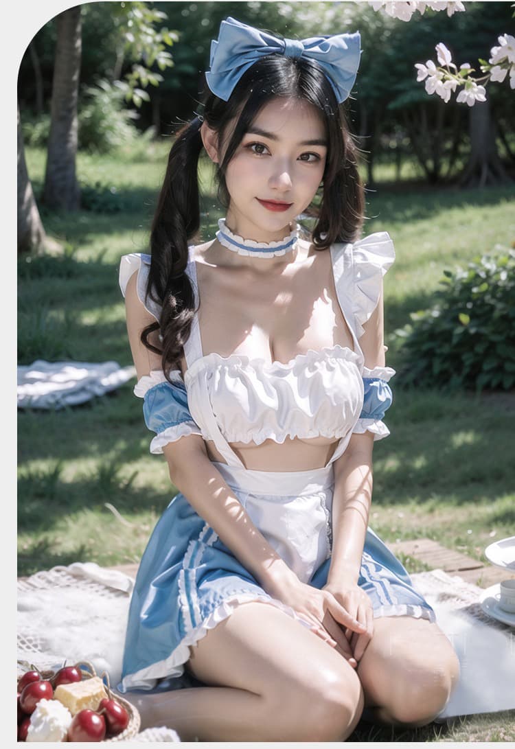 水色フリル胸元開放セクシー系メイド服コスチューム