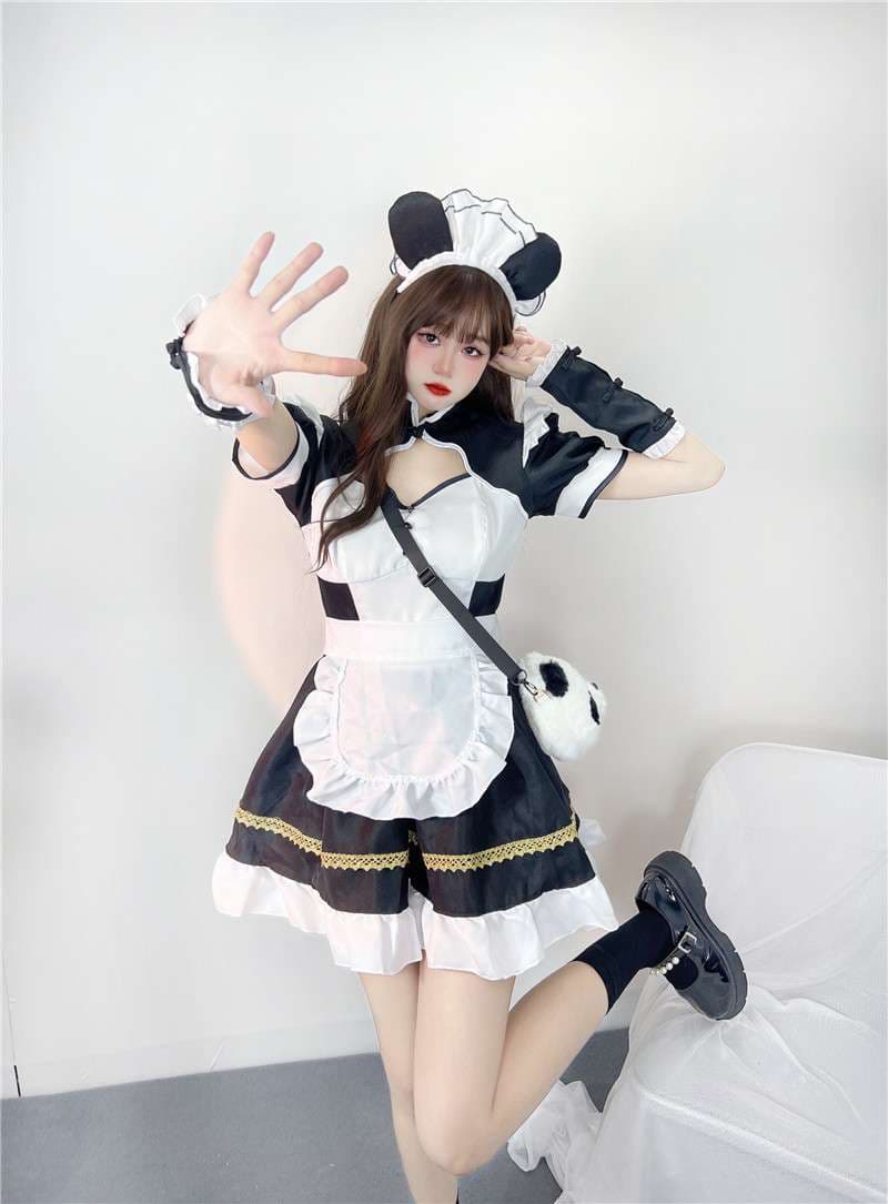 フリル付きパンダモチーフメイド服