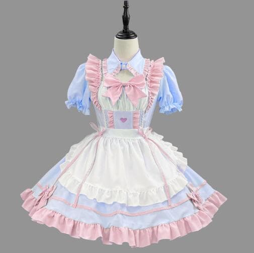新品 緑フリル可愛いメイド服 桃色ワンピース