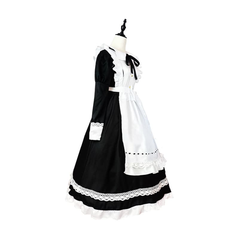 黒ワンピース メイド服 長袖 白エプロン付き コスプレ衣装