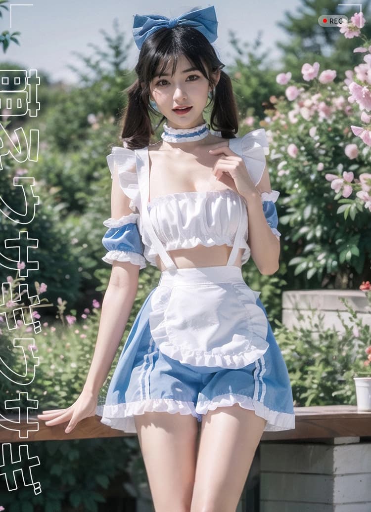 水色フリル胸元開放セクシー系メイド服コスチューム