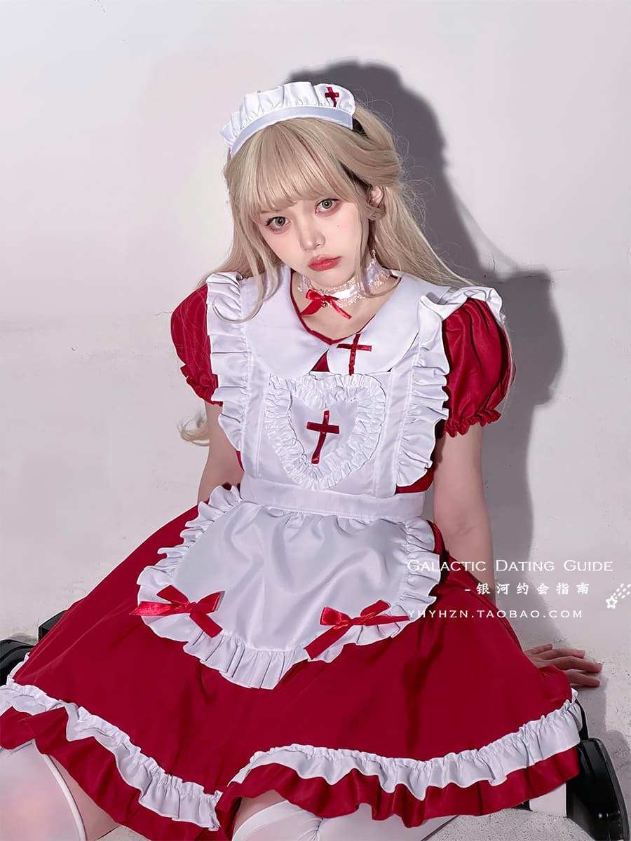メイド服 十字架刺繍フリル襟クラシカルメイド服